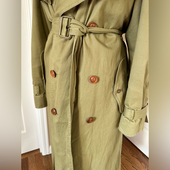 Vintage 1990s YSL Yves Saint Laurent Pour Homme Army Green Khaki Trench Coat - Picture 12 of 15